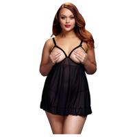 BACI Plus Size - otevřený puntíkatý babydoll - černý (XL-XXL)