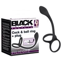 Black Velvet - štíhlý anální dildo s penisovým a varlatícím kroužkem (černý)
