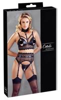 Cottelli Bondage - krajkový set prádla s pouty (černý) - XL