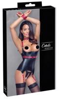 Cottelli Bondage - Lesklý top s podpěrou prsou a obojkem (černý) - XL