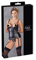Cottelli Bondage - lesklý top s podprsenkou a pouty (černý) - XL