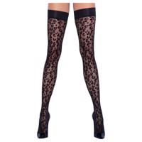 Cottelli Legwear - černé podvazky s leopardím vzorem