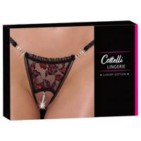 Cottelli - luxusní tanga s růžovými perlami (černá)