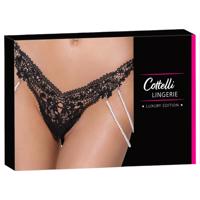 Cottelli - luxusní, vyšívané tanga s perličkami (černá) - M/L