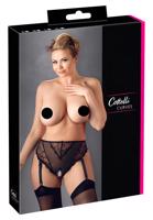 Cottelli Plus Size - krajková podprsenka s podvazky (černá) - XXXL