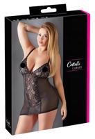 Cottelli Plus Size - krajková průhledná noční košilka (černá)