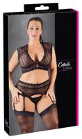 Cottelli Plus Size - krajková souprava s kamínky (černá)