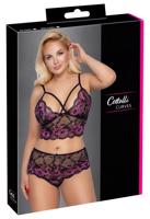 Cottelli Plus Size - květovaný set podprsenky (černý-fialový) - 3XL/4XL