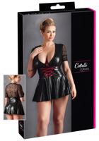 Cottelli Plus Size - lesklé šaty s červeným korzetem (černé)