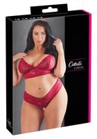 Cottelli Plus Size - měkká krajková souprava podprsenky (červená) - 4XL