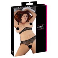 Cottelli Plus Size - perlový podprsenkový set (černý) - XL