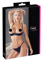 Cottelli - saténová sada push-up s řetízkem a kamínky (černá) - 85C/L