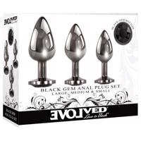 Evolved Black Gem - kovový anální kolík set s černým kamenem (stříbrný)