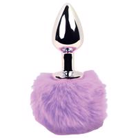 FEELZTOYS - Kovový anální kolík s králičím ocáskem (stříbrno-fialový)