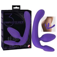 Fialový trojitý dildo bez popruhu