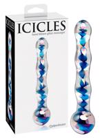 Icicles No. 08 - vlnitý, oboustranný, skleněný dildo (průhledný modrý)