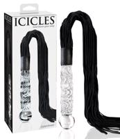 Icicles No. 38 - Kožený bičík a skleněné dildo (průhledné-černé)