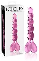 Icicles No. 43 - perlové, srdíčkové skleněné dildo (růžové)