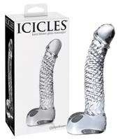 Icicles No. 61 - skleněné dildo ve tvaru penisu s varlaty (průhledné)