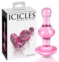 Icicles No. 75 - srdcová skleněná anální zátka (růžová)