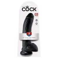 King Cock 9 - černý přísavný dildo s varlaty (23 cm)