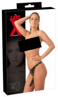 LATEX - spodky s vnějším a 2 vnitřními dildy - černé (S-L)-S-L