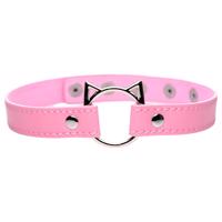 Master Series Kinky Kitty - obojek s kočičí hlavou a kroužkem (růžový)