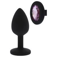 Oblíbenec Vždy - anální plug s fialovým kamenem, silikonový (černý)