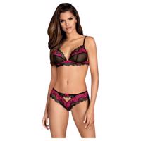 Obsessive Tulia - krajkový set prádla (černo-růžový) - L/XL