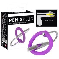 Penisplug - silikonový žaludový kroužek s kuželem (fialovo-stříbrný)
