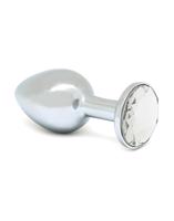 Rimba XS - průhledný kovový anální plug s kamínkem (stříbrný)