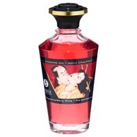 Shunga - hřejivý masážní olej - šampaňské a jahoda (100 ml)