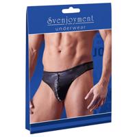 Svenjoyment - lesklé pánské tanga se zipem a štrasovými kamínky (černé) - 2XL